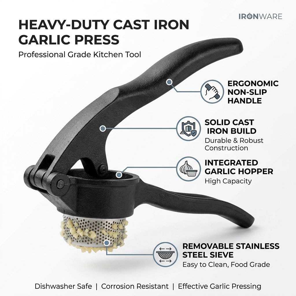Generated Infographic of Cast Iron Garlic Press