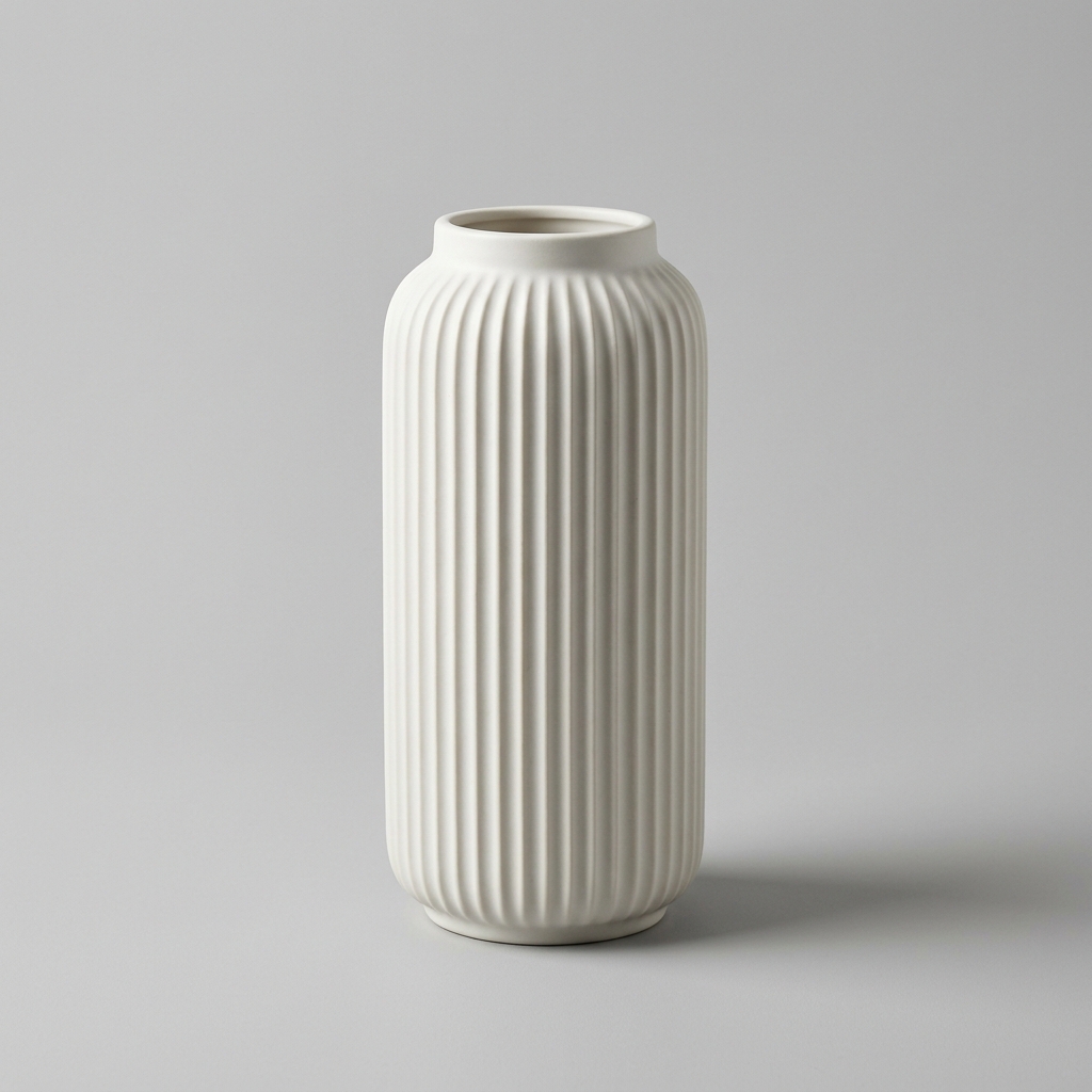 Supplier photo of minimalist ceramic vase with plain grey background